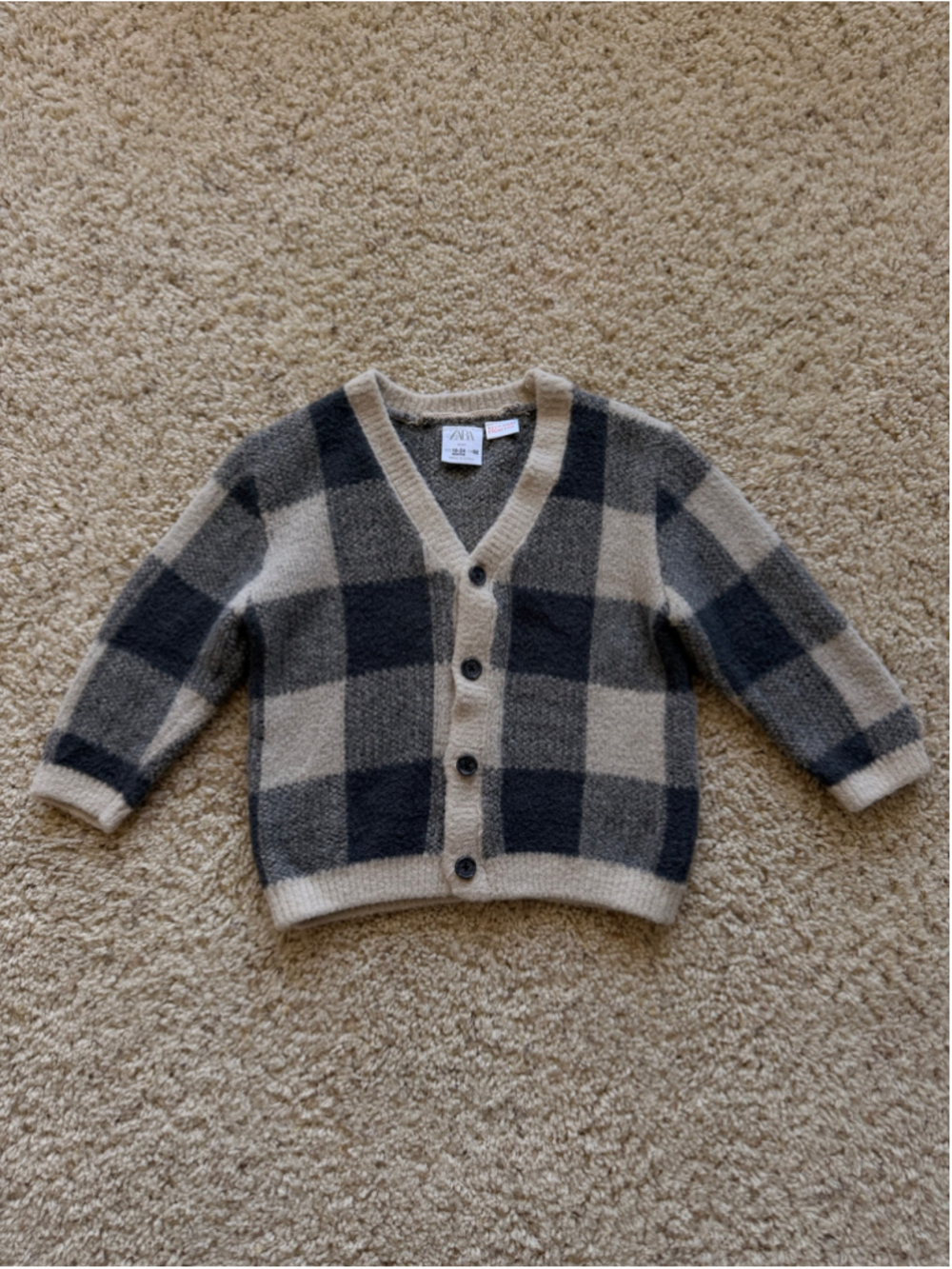 Baby Zara Plaid Cardigan Sweater 18-24 Months Grey Beige